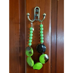 Vintage SC Green & Brown Beaded Statement Necklace Bright Colorful Jewelry